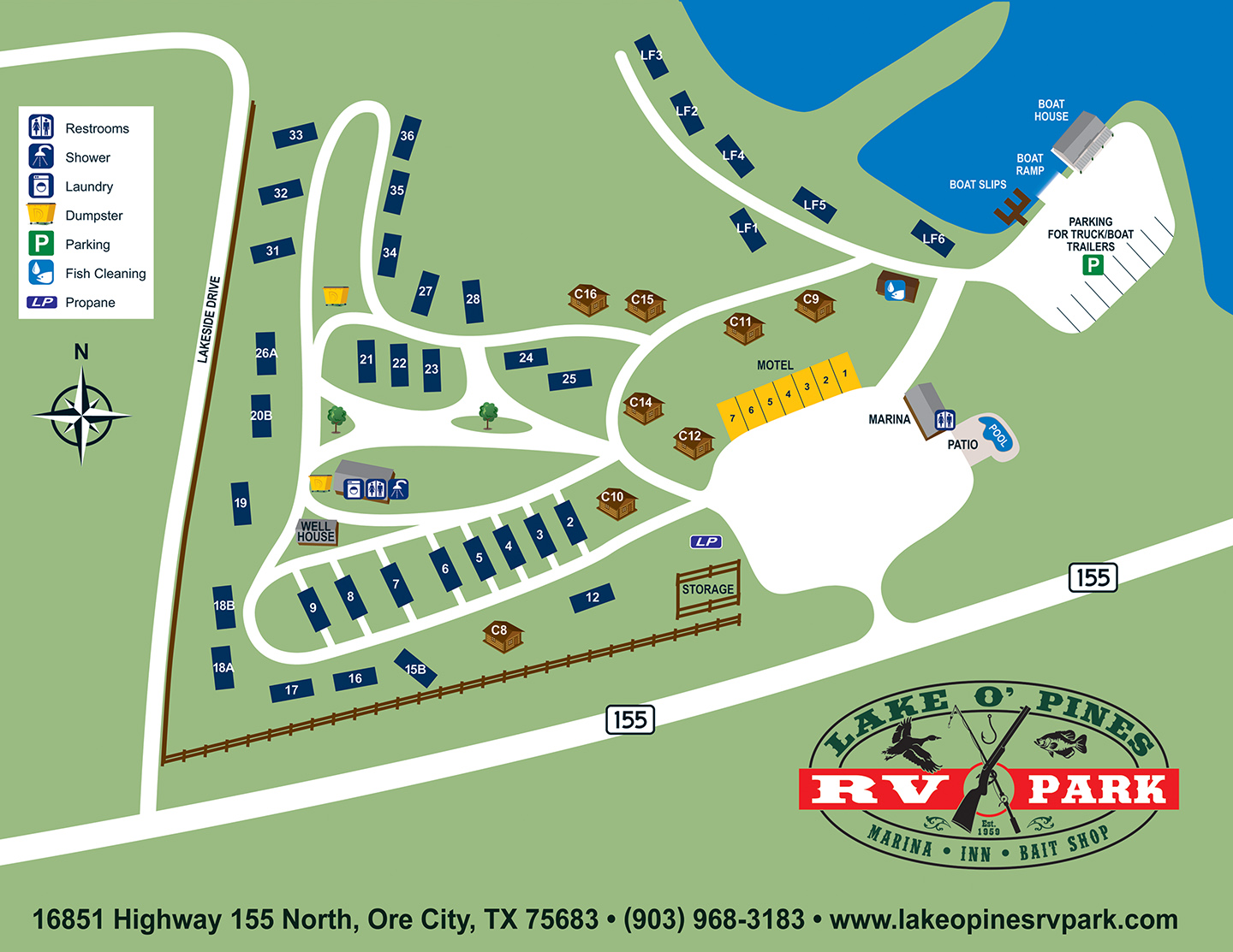 Lake O’ Pines RV Park Site map